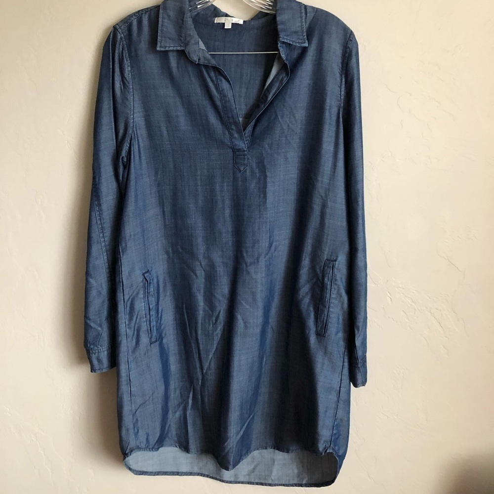 Laju Dark Wash‎ Tencel Chambray Tunic Shirt Dress Long Sleeve Pockets - Picture 2 of 9